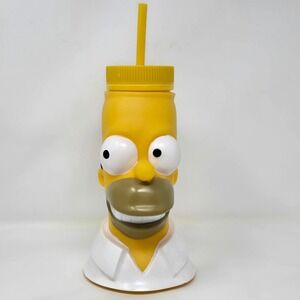 The Simpsons Homer Simpson Face Tumbler Cup With Straw‎ Universal Studios 2009